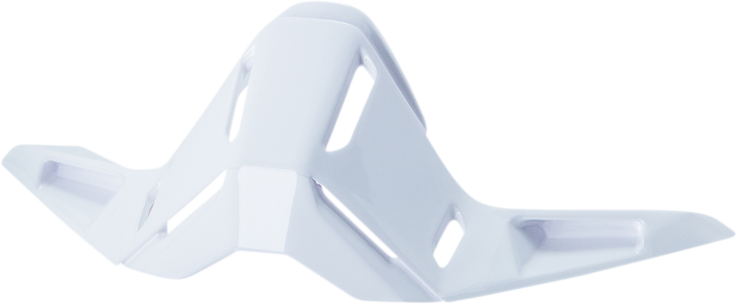 FMF PowerBomb Nose Guard in white, designed for motorcycle helmets, showing a sleek protective nose guard with branding details.