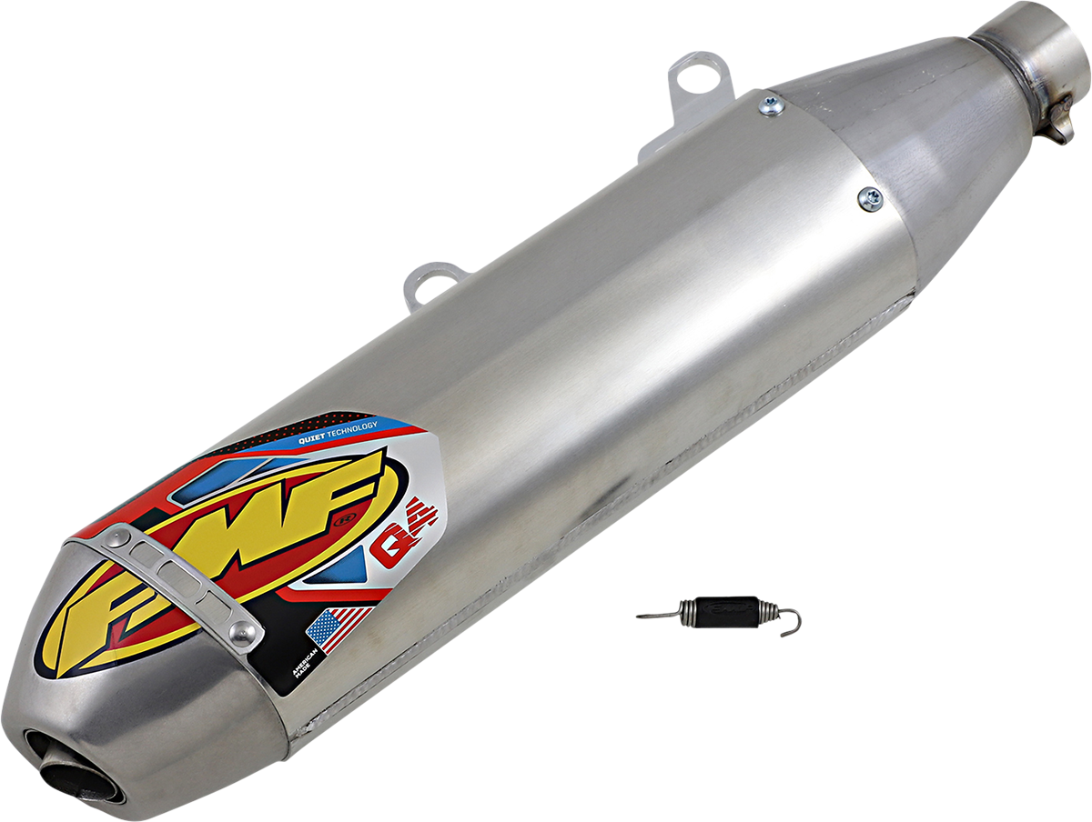 FMF Q4 HEX muffler for off-road motorcycle, high-performance exhaust system with sleek design and durable construction.