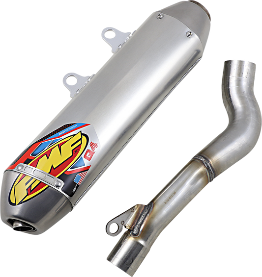 FMF Q4 HEX muffler for off-road motorcycle, high-performance FMF exhaust system with sleek black finish and durable construction.