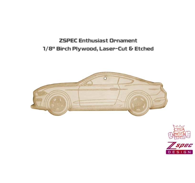 ZSPEC Laser-Engraved Wood Ornament, Style: Ford Mustang Late-Model, Birch, ~5" - Howling Moto