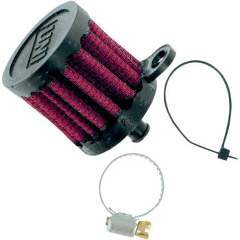 Howling Moto anodized clear Avail Cam Cover with filter and hose bundle, showcasing the durable cam cover and accessories.