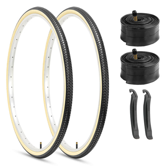 Hycline RetroPath Beige Wall bicycle tire, 26x1 3/8, for classic bikes, featuring beige sidewall and durable rubber tread.