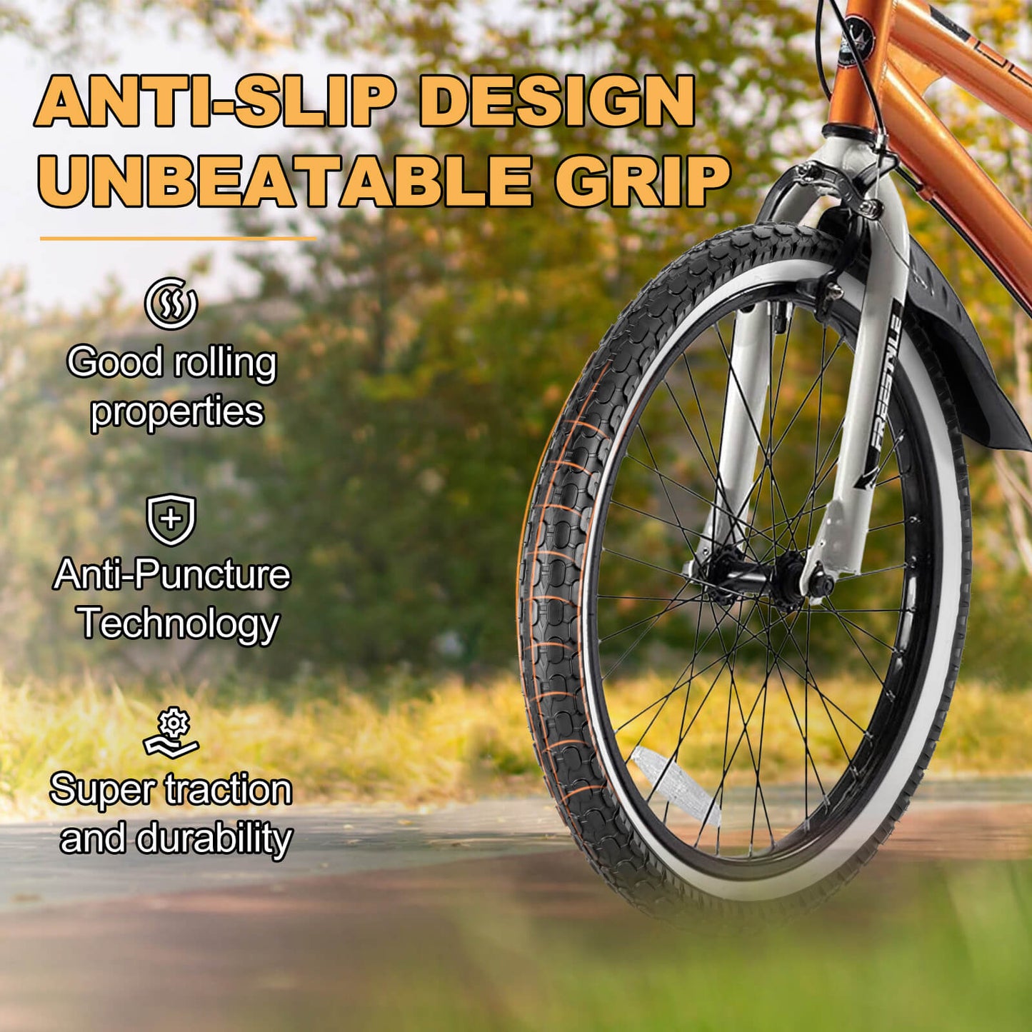 Hycline Dotree bicycle tires, 16×2.125 and 20x2.125 sizes, designed for kids' bikes with durable rubber tread and vibrant color accents.