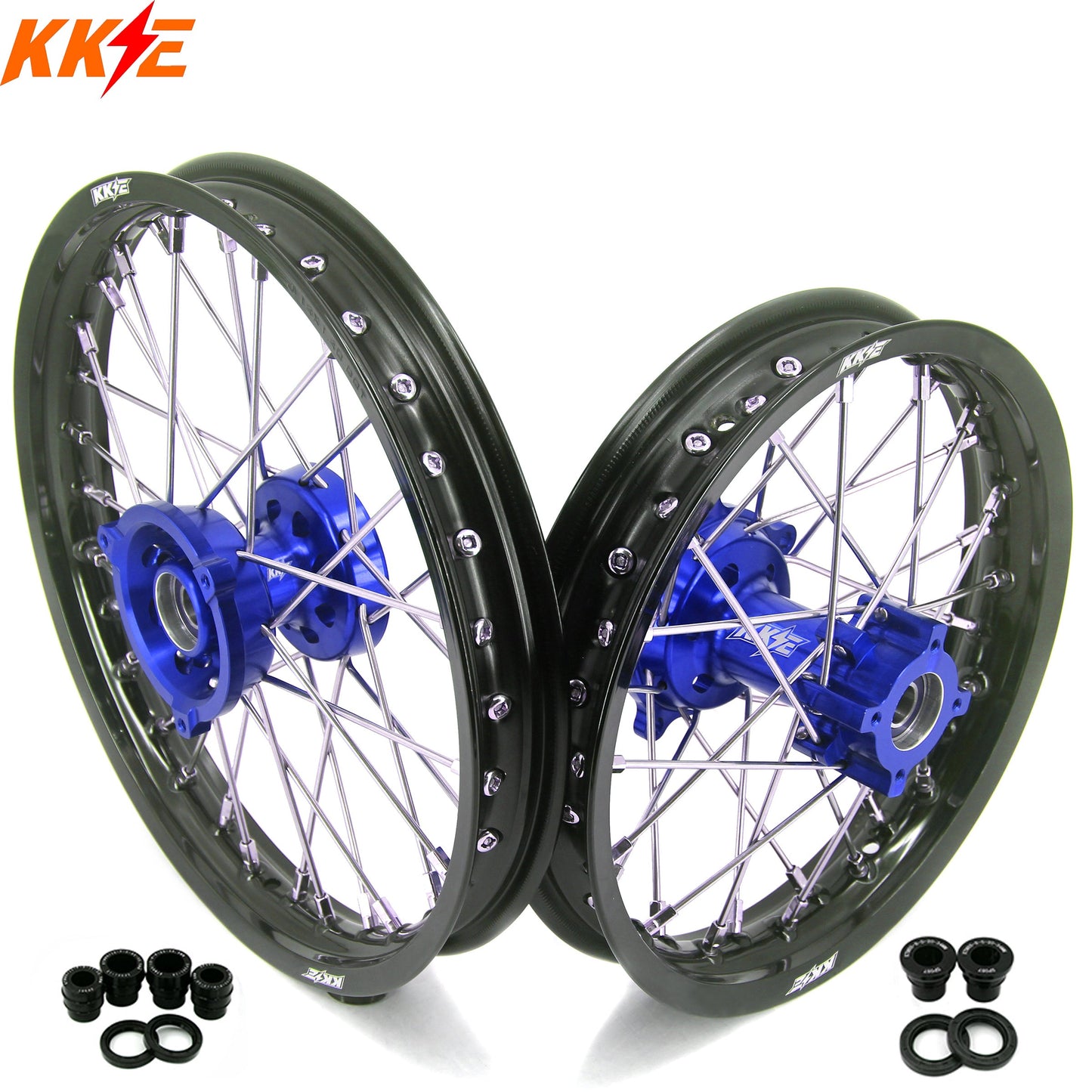 KKE 14/12 Small Kid's Wheel Set For KTM SX65 2002-2024 Blue Hub & Black Rim - Howling Moto