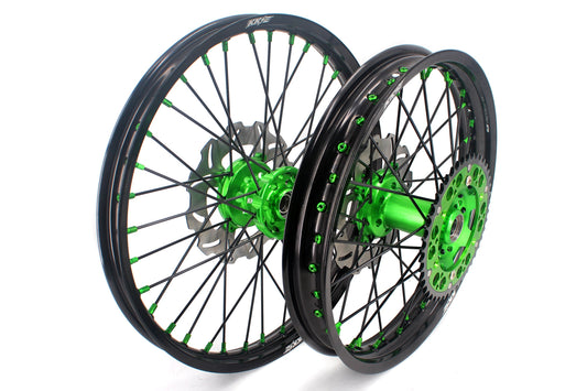 KKE 21/18 Spoked Wheels Rims For KAWASAKI KX125 KX250 2003 2004 2005 Black Spokes - Howling Moto