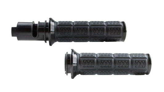 Kuryakyn Enygma grips throttle-by-wire black for powersports motorcycles with sleek ergonomic design and textured surface.