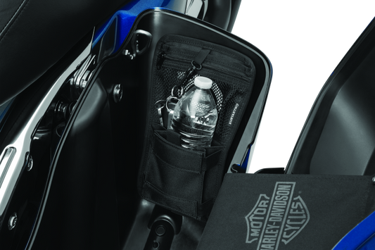 Kuryakyn Internal Saddlebag Organizer for powersports vehicles, showing the durable black plastic storage compartment inside a saddlebag.