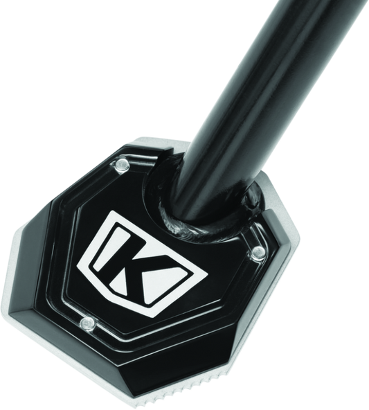 Black Kuryakyn Lodestar Kickstand Shoe for BMW R1200GS motorcycle, part #3838, providing enhanced stand stability and support.