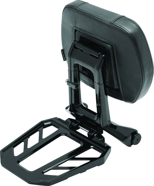 Kuryakyn Neo Driver and Passenger Backrest with Luggage Rack in black, motorcycle comfort accessory with mounting hardware.