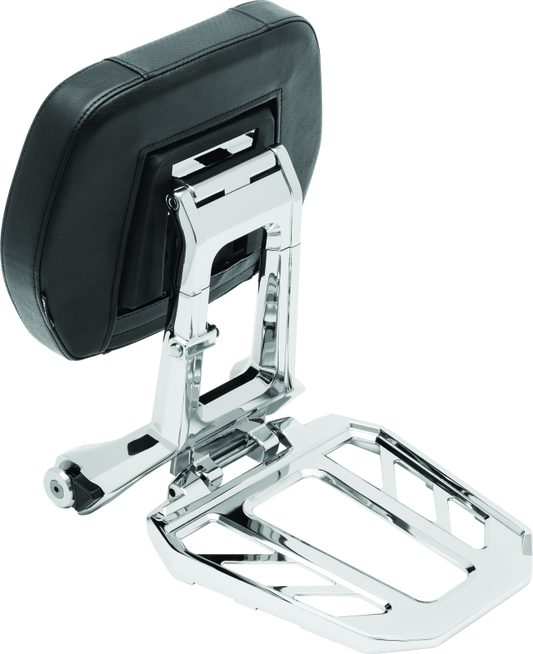 Kuryakyn Neo Driver and Passenger Backrest with Luggage Rack in chrome for motorcycle comfort and style.
