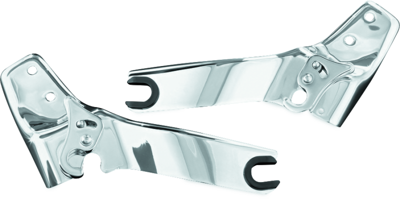 Kuryakyn quick release sideplates for Transformer backrest on 2009-2010 Harley Davidson touring models, with chrome finish and mounting hardware.
