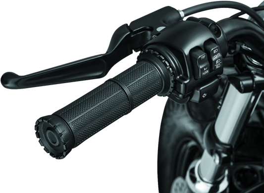 Kuryakyn Riot Grips Dual Cable Satin Black for 1-inch handlebars, featuring ergonomic design and textured surface for motorcycle control.