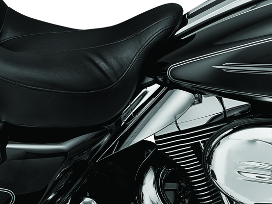 Kuryakyn Saddle Shields Heat Deflectors for Harley Davidson Touring Models 2009-2010, mounted on motorcycle seats.