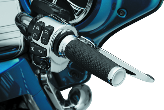 Kuryakyn Thresher grips throttle-by-wire chrome motorcycle handlebar grips for enhanced style and control.
