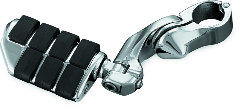Kuryakyn Tour-Tech Cruise 4-inch mount arm with dually ISO pegs and chrome finish on motorcycle handlebar.