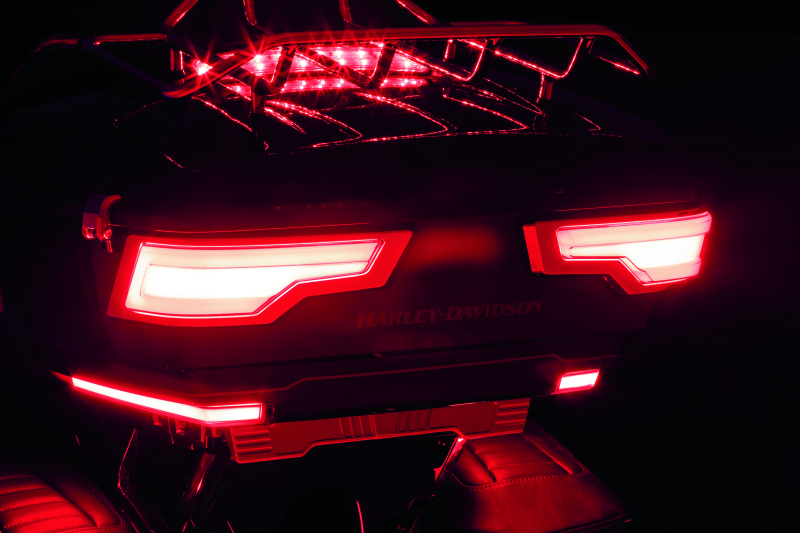 Kuryakyn Tracer Tour Pak rear lights with chrome finish and red lens for Harley Davidson motorcycles
