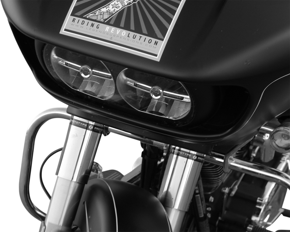 Legend Suspension AXEO23 front end suspension for FLH 2014-2016 models with 23-inch wheels, showcasing the suspension components.