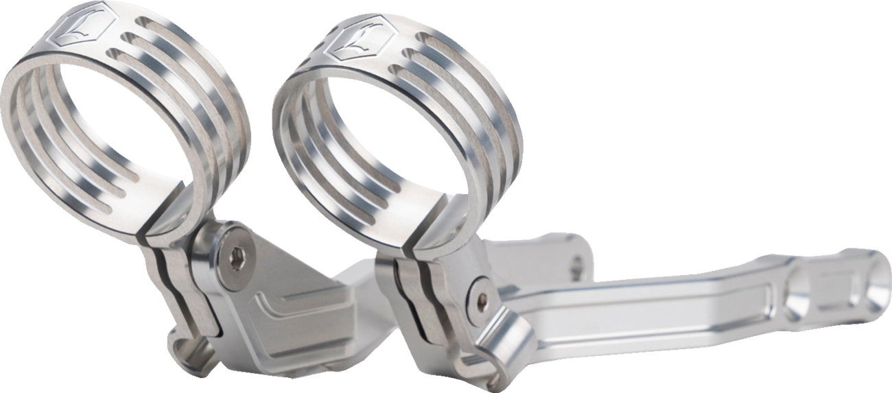 Clear Legend Suspension Revo ARC external reservoir mounts for Harley-Davidson Touring models, shown installed on the bike.