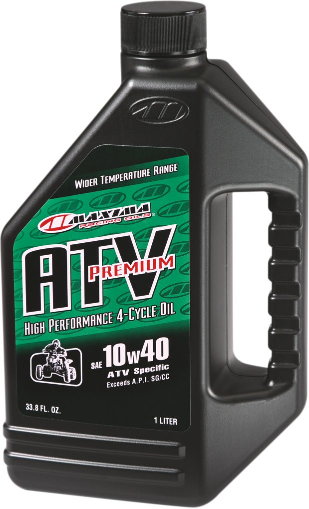 Maxima Racing Oil ATV 4T 10W-40 engine oil bottle with label, designed for high-performance ATV engines.