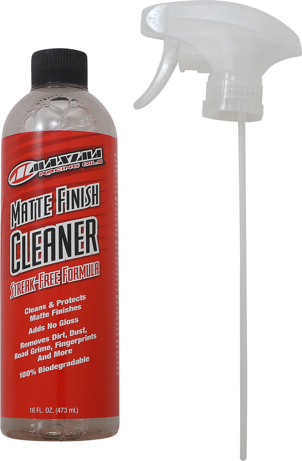 MAXIMA RACING OIL Matte Finish Cleaner, all-purpose dirt and grime remover for matte surfaces, in a spray bottle.