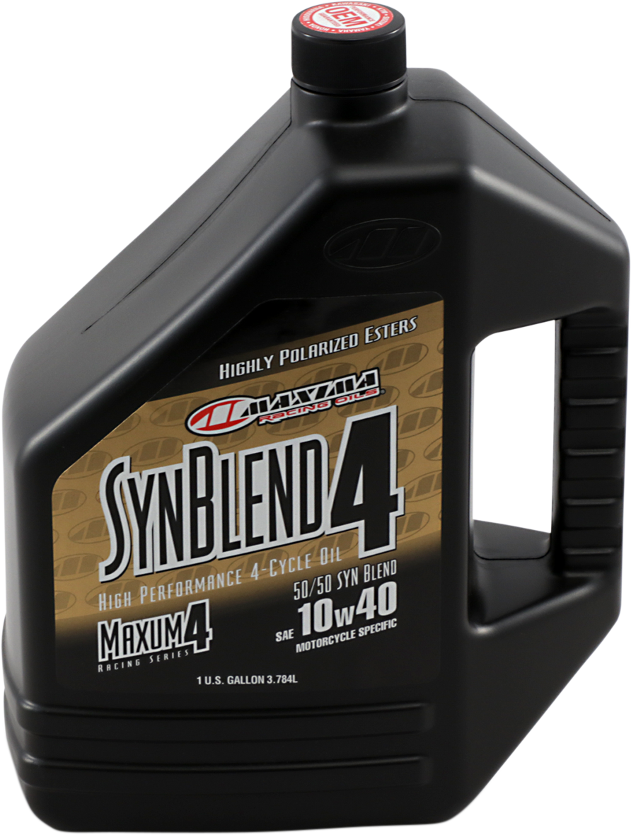 Maxima Racing Oil SynBlend 10W-40 semi-synthetic engine oil in 1-gallon container with label image.