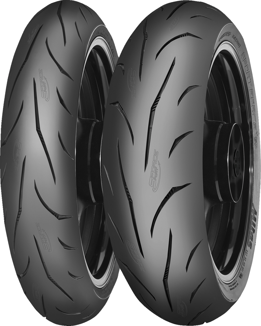 Mitas Sport Force+ EV rear motorcycle tire, 190/55ZR17, designed for high-performance motorcycles, showing tread pattern and sidewall branding.