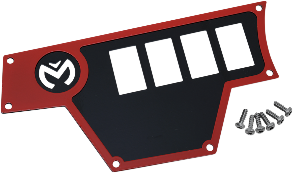 Large red Moose Offroad dash plate for RZR, designed for the left side, durable off-road protection for Polaris RZR vehicles.
