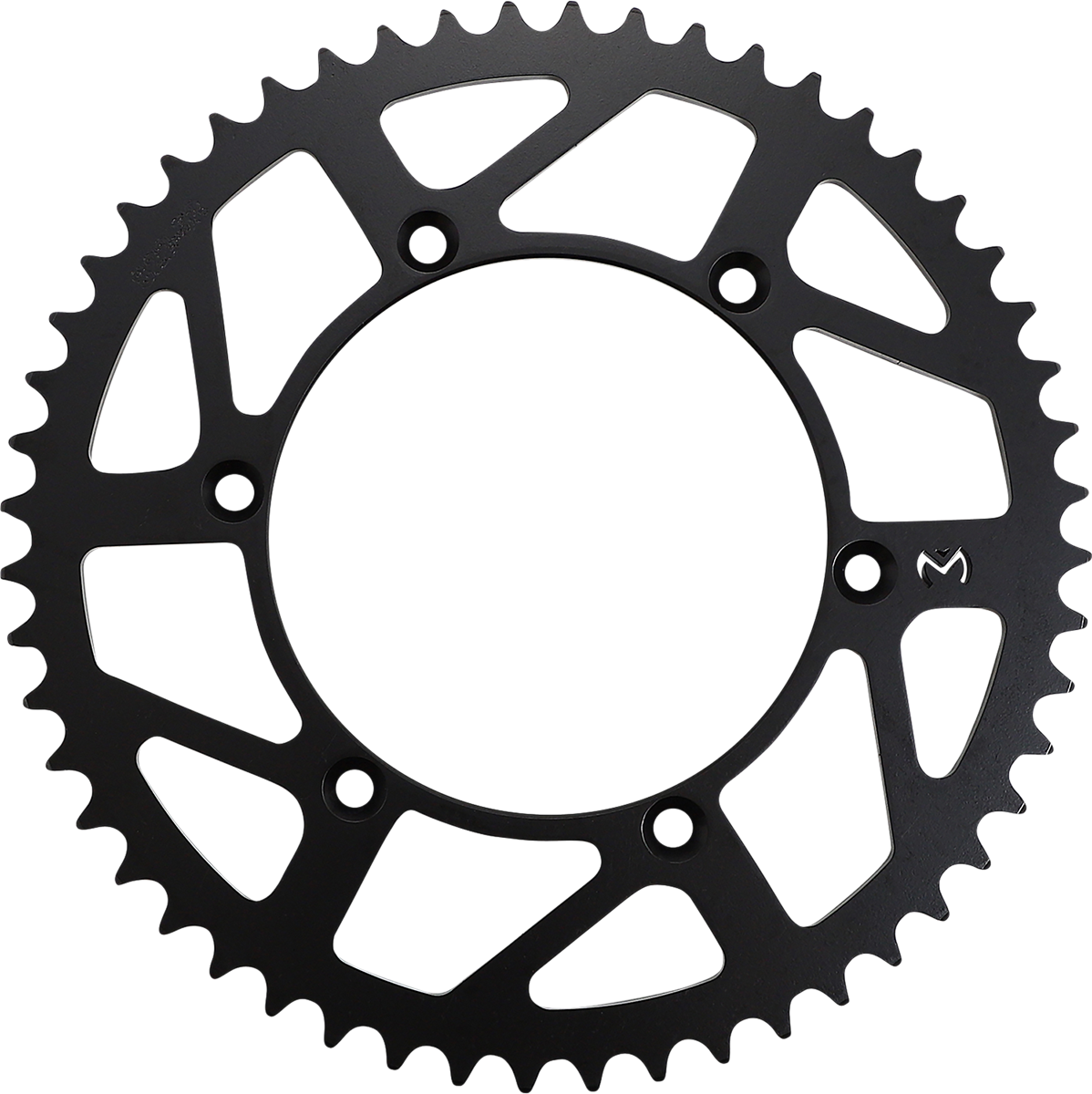 Steel rear sprocket with 52 teeth by Moose Offroad, designed for off-road motorcycles, shown in black with gear teeth visible.