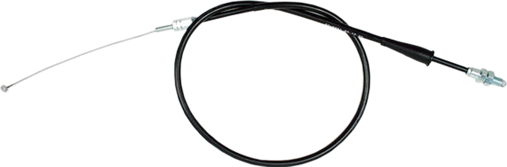 Black vinyl throttle pull cable by MOTION PRO for motorcycles and ATVs, with metal ends and flexible construction.