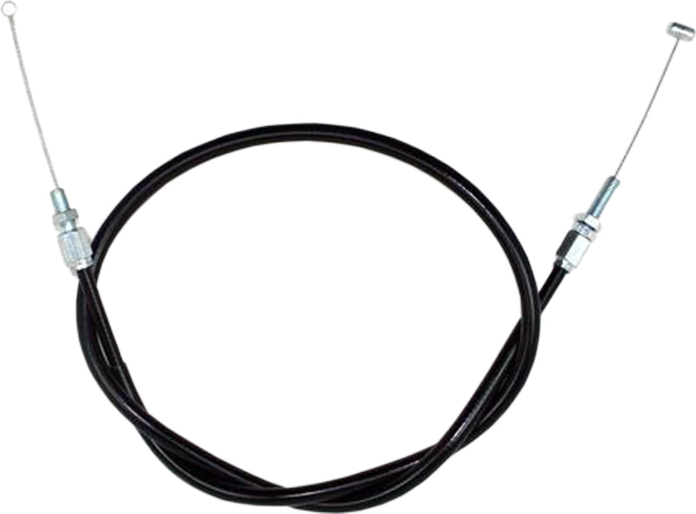 Motion Pro black vinyl throttle pull cable for motorcycles, showing the flexible, durable cable with metal fittings.