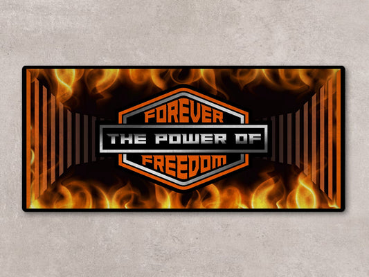 Motorcycle Mat Flame Design for Chopper, Cruiser, Touring, Sport Motorcycle "Forever The Power of Freedom" - MM7241 - Howling Moto
