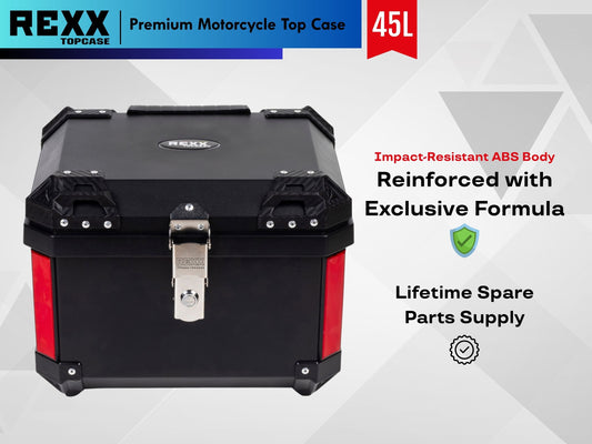 MPM Rexx Premium Motorcycle Top Case 45L – Universal ABS Reinforced Lockable Luggage Box - Howling Moto