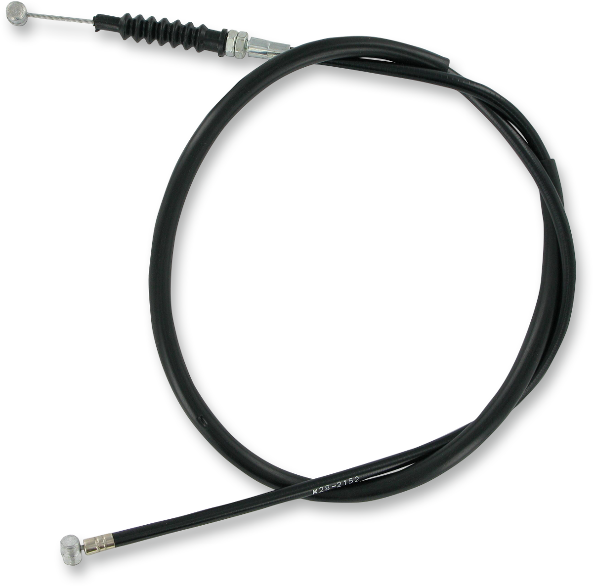 Parts Unlimited black vinyl brake cable for Kawasaki motorcycles, showing the durable cable with metal fittings and black vinyl coating.
