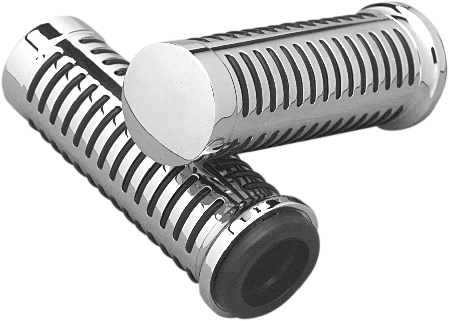 Parts Unlimited chrome motorcycle grips with O-ring design, 7/8 inch handlebar size, featuring shiny chrome finish and ergonomic shape.