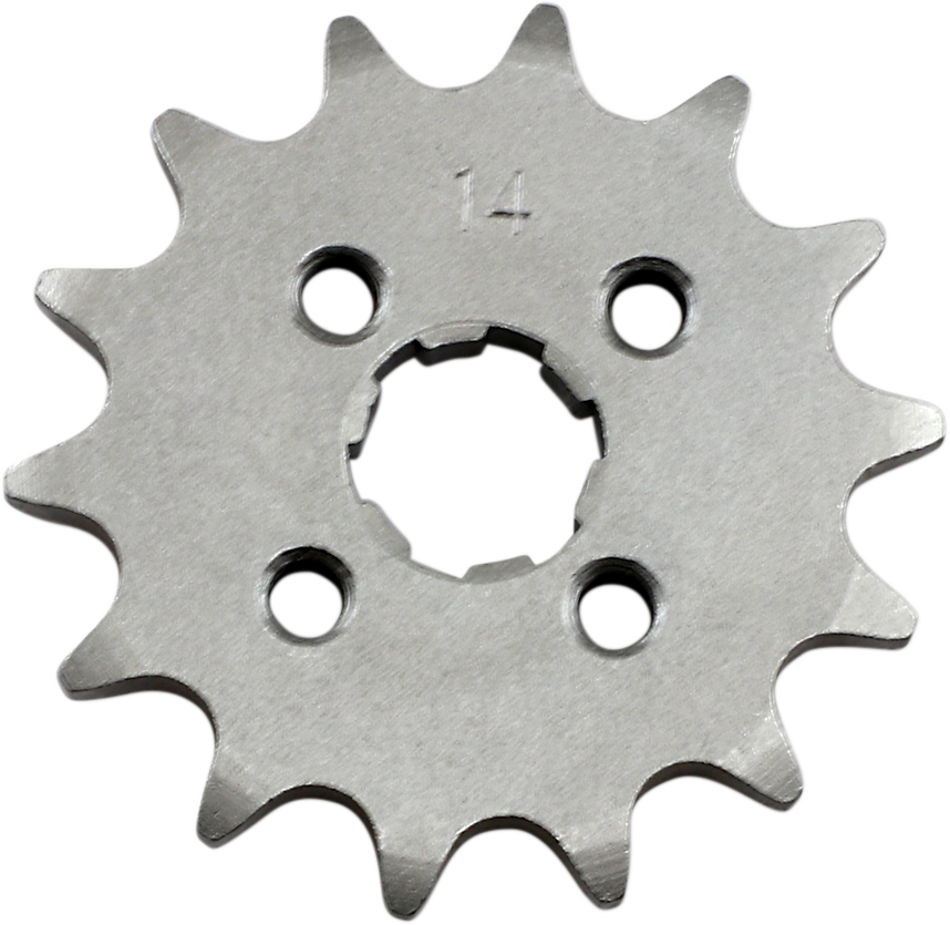 Honda countershaft sprocket from PARTS UNLIMITED, 14-tooth, part #23800041-010-14, shown with gear teeth and branding.