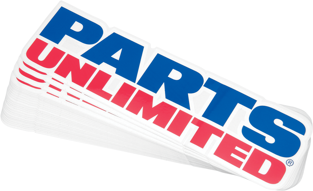 Parts Unlimited red, white, and blue decals, model 9904-0414, featuring patriotic design for motorcycle or vehicle customization.
