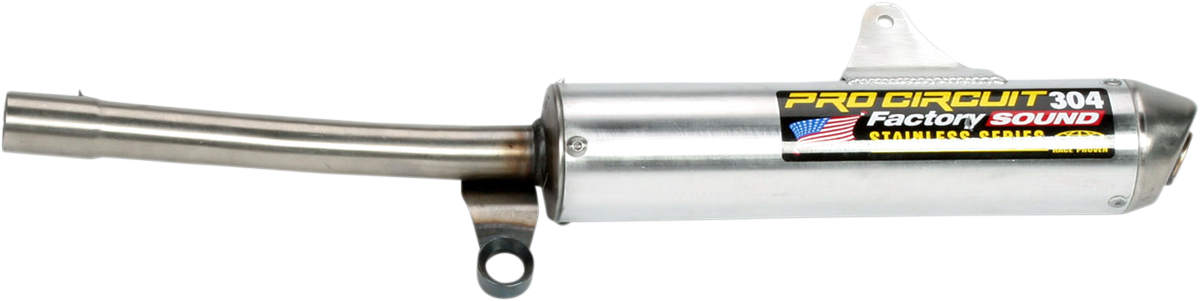 Pro Circuit 304 Silencer SS93250X-SE for motorcycles, showcasing its sleek stainless steel design for noise reduction and performance.