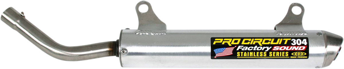 PRO CIRCUIT 304 Silencer motorcycle exhaust system with durable aluminum construction, shown on a motorcycle.