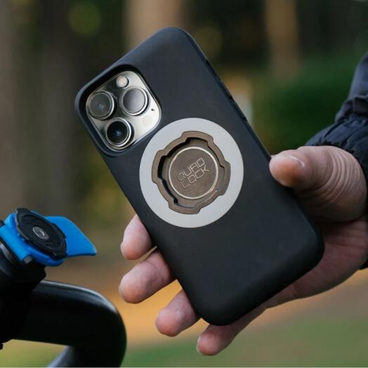 Quad Lock Mag Case for iPhone 16 Plus by Bill's Exhausts, black protective phone case with magnetic mounting system.