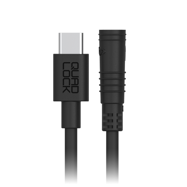 Bill's Exhausts Quad Lock USB-C power cable, in stock, showing the black USB-C connector and cable for charging and data transfer.