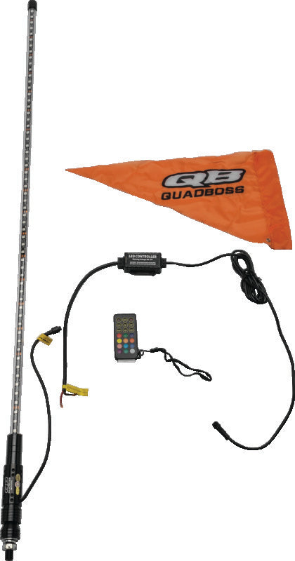 QuadBoss 4ft clear LED whip with Bluetooth control, designed for off-road vehicles, featuring bright illumination and sleek design.