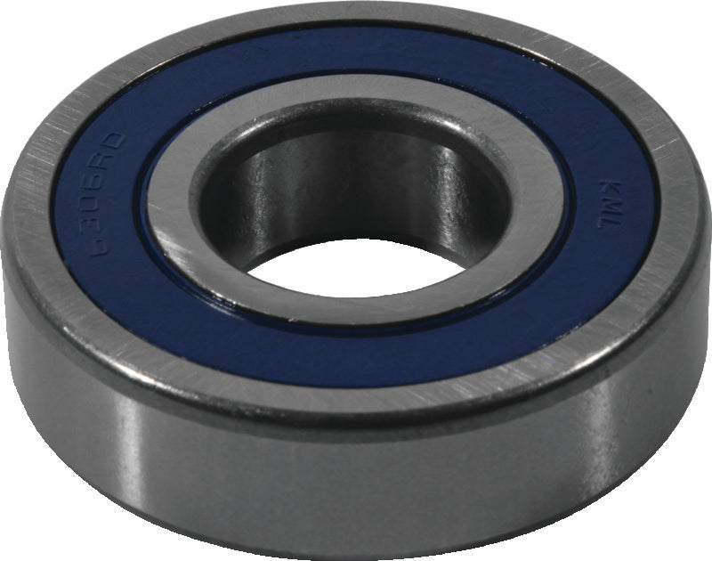 QuadBoss 6306-2RS high-speed power sports bearing with triple-lip seals, shown with metal casing and rubber seals.