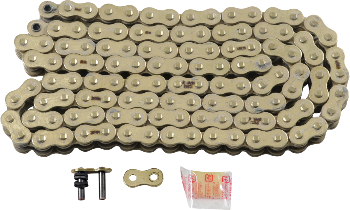 RK 520 Max Z Drive Chain with 150 links in gold finish for high-performance street and adventure bikes, featuring durable design.