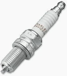 Harley-Davidson NGK 6R12 iridium spark plug, OEM replacement part, showing the spark plug with metal and ceramic components.