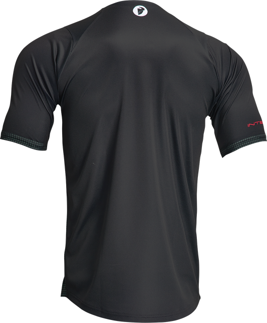 Black and camo THOR Intense Assist Decoy short-sleeve MTB and e-MTB jersey with THOR logo, lightweight and breathable for performance riding.