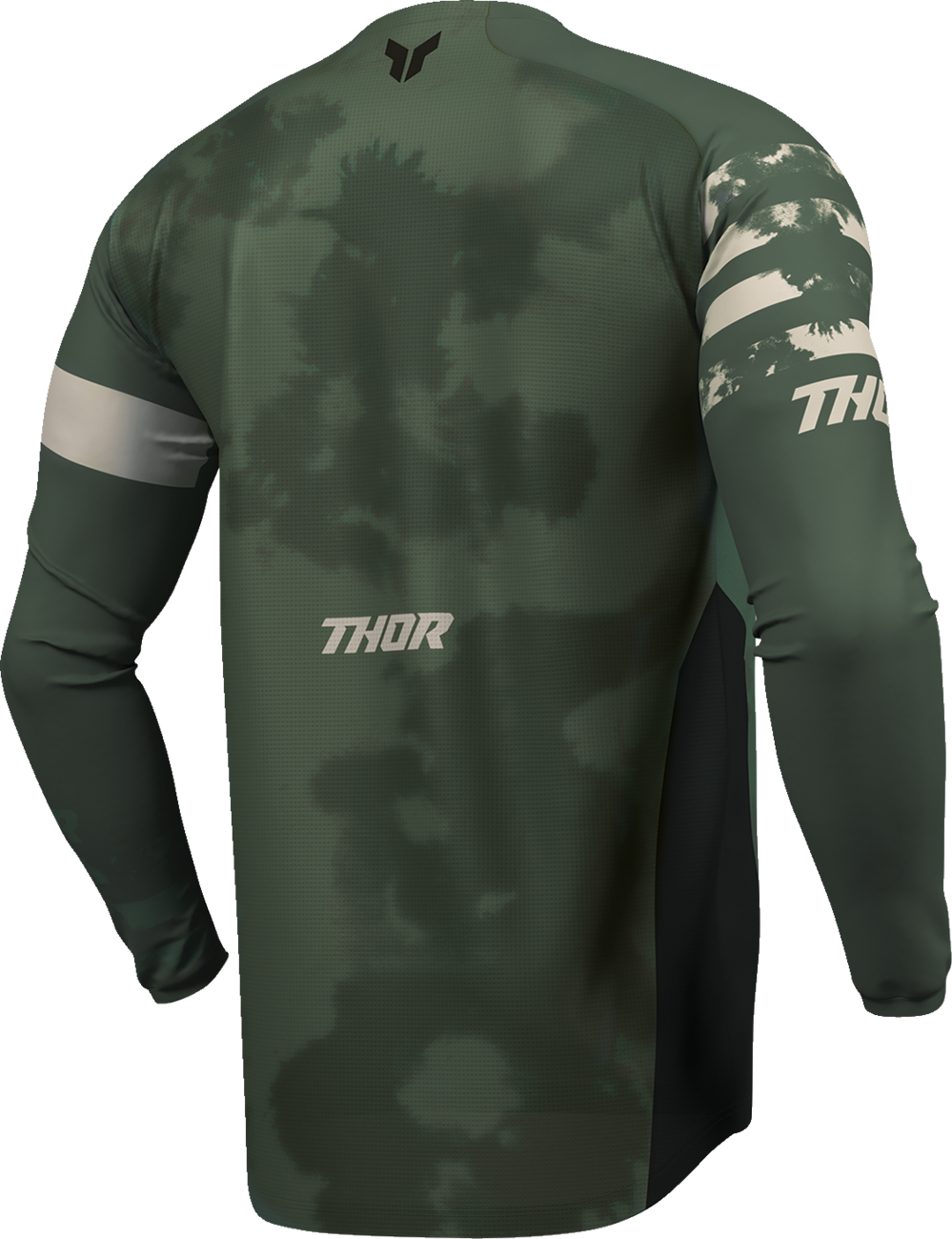 Black and camo Thor Launchmode Bleach Jersey in small size, featuring Thor branding and sporty design.