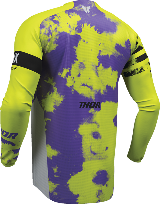 Gray and acid-colored THOR Launchmode Bleach Jersey in XL with breathable fabric and athletic fit, shown on a plain background.