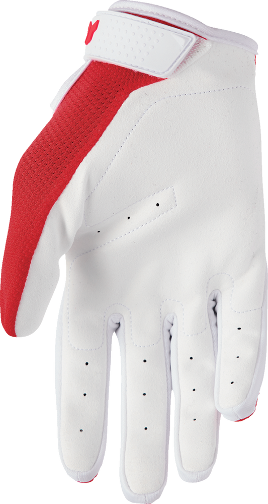 Red THOR Ridemode Static Gloves in Large size, designed for motorcycle riding, featuring durable construction and secure fit.