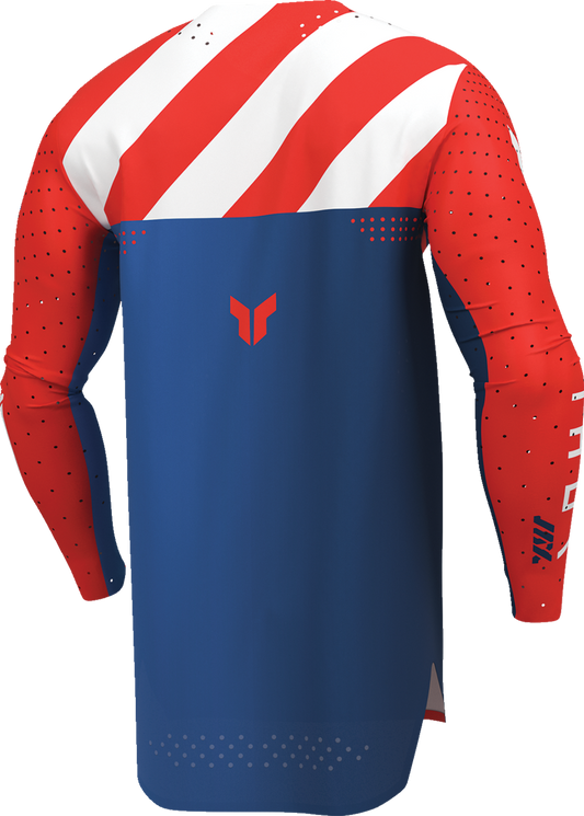 Red THOR Sportmode Synth Jersey in 2XL size, featuring a sleek design and breathable fabric for motorcycle riding comfort.