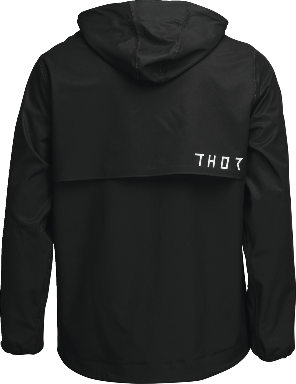 Black THOR Unit Light Shell Jacket in XL, showcasing a sleek, lightweight design with a full front zipper and adjustable hood.